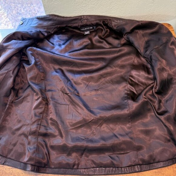 Y2K Industry Moto Buttery Leather Jacket Womens XL Chocolate Brown Ruched Front - Picture 8 of 14